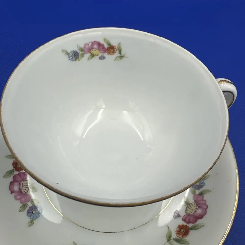 VTG Moriyama Teacup &‎ Saucer Floral Design Gold Trim Made in Occupied Japan